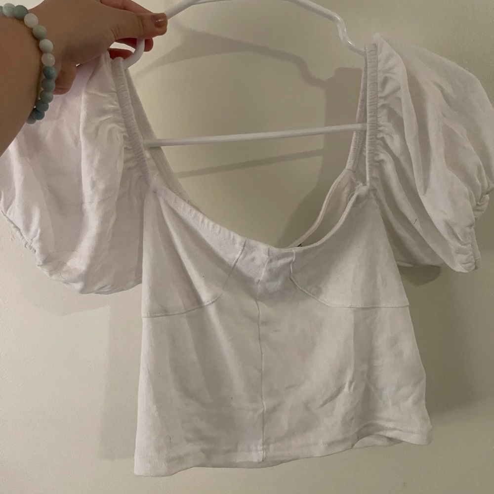 forever 21 white cute square neck bustier/peasant crop top